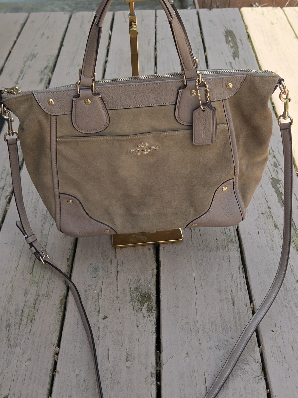 Coach Mickey 2015 F35778 Tan Suede & Leather Crossbody GUC $450 Estimated Retail